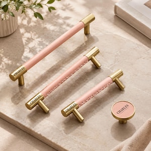Handles for Wardrobe: Lotus Root Pink Leather Pull, Girl's Room Decor Pull Knob