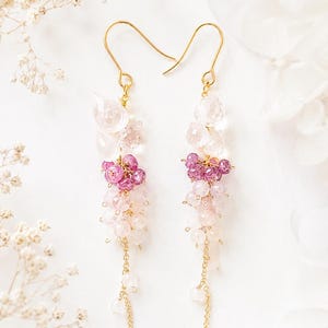 Gemstone Jewelry Handmade Earrings Hypoallergenic 14K Gold-Filled Gift One-of-a-Kind Accessories pink purple gold Elegant Ruby long