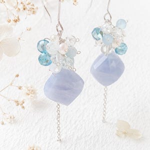 Gemstone Jewelry Handmade Earrings Hypoallergenic 14K Gold-Filled Gift One-of-a-Kind Accessories　blue　silver　Elegant
