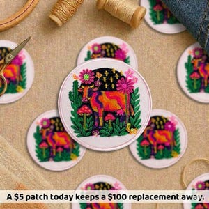 Groovy Cow Patch, 70s Retro Iron On Applique, Funky Farm Animal Badge