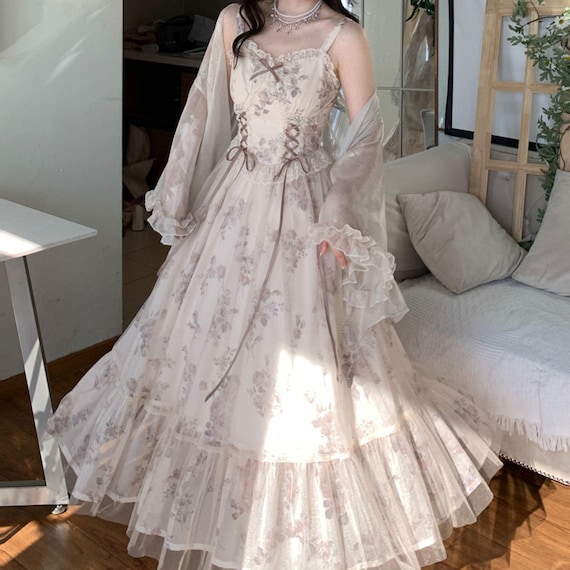 chinese dress ladies Vintage Lace Dress, Dream Cottage Floral Blue main image 0