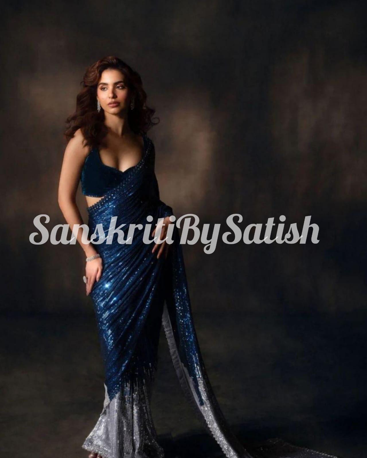 sachin and babi light blue dress Saree Gowns USA – Indo-Western Wedding Gown Sarees – Raas main image 0