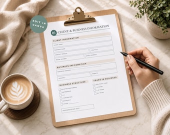 Bookkeeper Client Intake Questionnaire Bookkeeping Onboarding Template for Small Business Accounting Forms Editable Canva Welcome Packet BK1