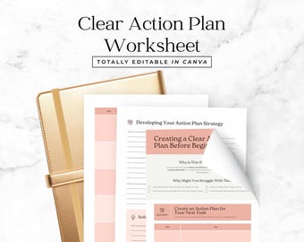Clear Action Plan Worksheet Goal Setting Planner Task Breakdown Template Editable in Canva Habit Tracker Printable Procrastination Sheet WS1