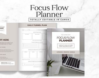 Funnel Down Planner Time Management Daily List Planning System Basic Life Tracker Task Checklist ADHD To-Do List Editable Canva Template PL2