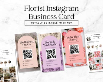 Florist Instagram Business Card Flower Shop Editable in Canva Template Printable QR Code for Online Shop Floral Theme Events and Wedding BC2