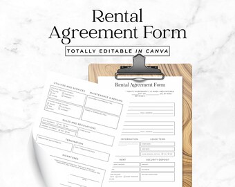 Rental Customer Agreement Form Editable Canva Template Residential Business Lease Contract Printable Real Estate Form FT3