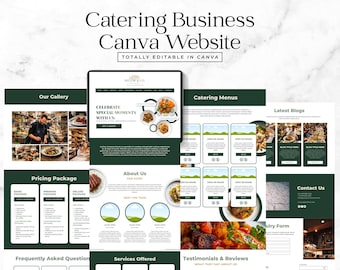 Catering Business Canva Website Template Green Minimalist Theme Food Service Event Planner Customizable Landing Page for Restaurant CW2