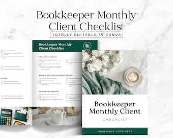 Bookkeeper Monthly Client Checklist Tracker Sheet for Freelance and Virtual Bookkeeping Editable Template Minimalist To Do List Planner CL2