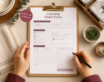Catering Order Form Food Service Business Agreement Event Catering Booking Form Client Intake Confirmation Form Editable Canva Template CB1