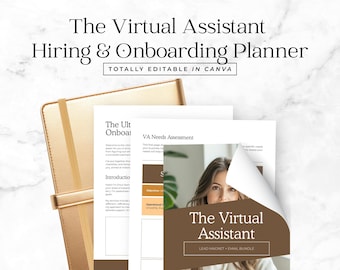 Editable Virtual Assistant Hiring and Onboarding Planner New Client VA Worksheet Lead Magnet Free Email Sequence Bundle Canva Template PL1