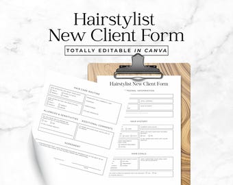Hairstylist New Client Intake Form Editable Canva Template for Hair Salon Business Hairdresser Consultation Sheet FT2