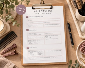 Hair Stylist Intake Form Editable Canva Template Hairstylist Consultation New Client Form Hair Salon Client Intake Hairdresser Business HS1