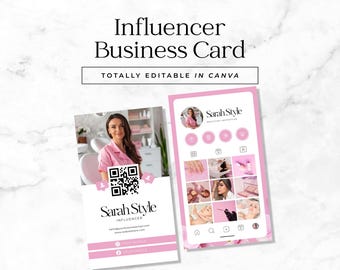 Digital Influencer Business Card Editable Canva Template Beauty and Lifestyle Content Creator Pink Theme QR Code Card for Online Shop BC3