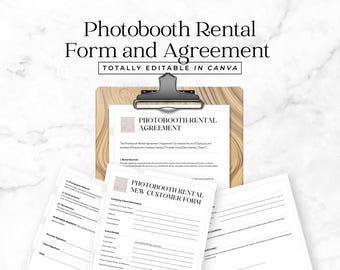 Photobooth Rental Form and Agreement Template Editable in Canva Photo Booth Contract Terms and Condition Event Business Rental Contract FT12