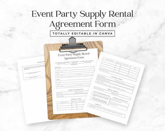 Event Party Supply Rental Agreement Form Editable Canva Template Equipment Rental Contract Instant Download FT4