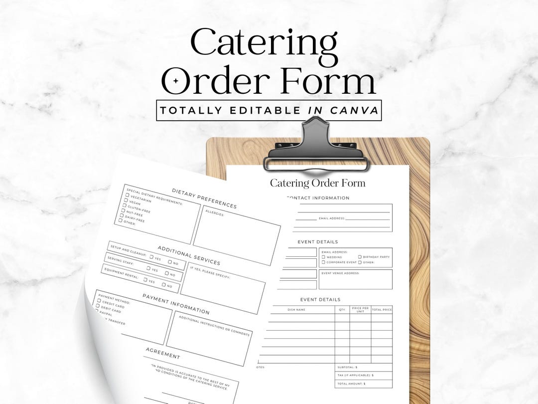 Catering Order Form Customizable Catering Service Agreement Editable ...