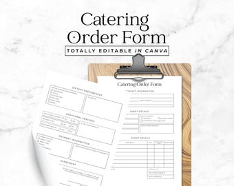 Catering Order Form Customizable Catering Service Agreement Editable Canva Template Food and Beverage Business Contract FT16