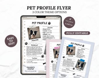 Dog Profile Flyer Editable Pet Adoption Canva Template Customizable Dog Rescue Marketing Poster Adopt a Dog Printable Flyer FL3