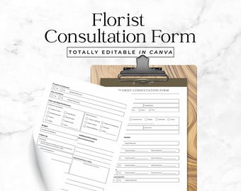Florist Consultation Form Printable Wedding Flower Planner Floral Order Form Editable Canva Template Flower Shop Business Order Card FT7