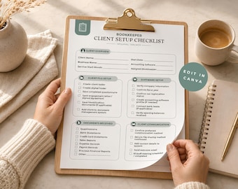 Bookkeeper Client Setup Checklist Bookkeeping Onboarding New Client Tracker Accountant Workflow Editable Canva Template BK3