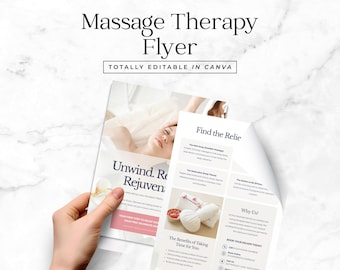 Massage Therapy Flyer Template Editable in Canva Estheticians Beauty Salon Spa Facial Treatment Marketing DIY Business Design FL1