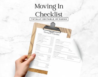 Moving In Checklist Template Editable Canva File (US Letter) First Apartment Planner List New Home Essential Checklist Printable CL1