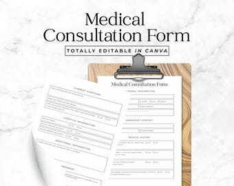 Medical Consultation Form Editable Canva Template Patient Intake Form New Client Health Questionnaire Card Printable Digital Download FT9