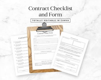 Printable Contract Form and Checklist for Client Agreement Editable Canva Template Professional Service or Product Terms and Condition FT11