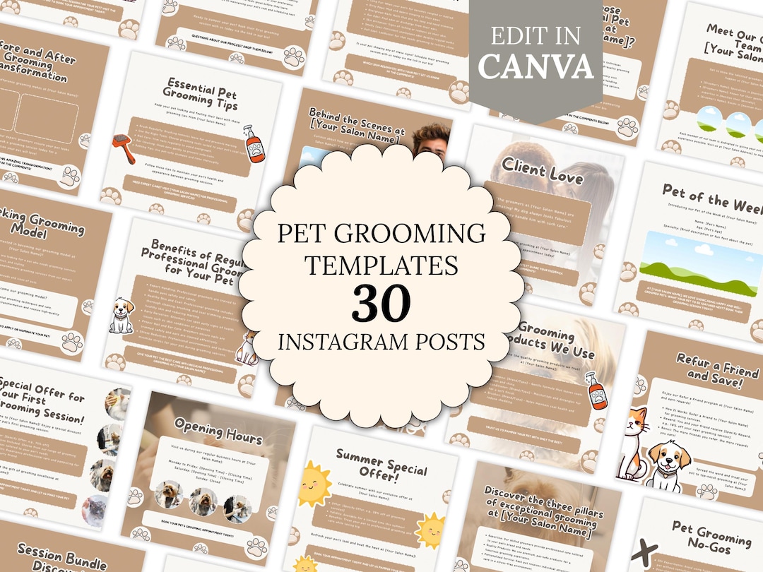 Pet Grooming Social Media Template for Instagram Editable Canva Posts ...