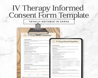 IV Therapy Consent Form Template Elective Infusion Treatment Client Intake Form IV Fluids Consult Agreement Contract Editable in Canva FT17