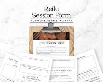 Reiki Session Form New Client Intake Consent Card Chakra Chart Printable Editable Canva Template for Healers and Practitioners FT5