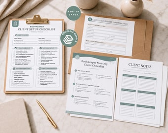 Bookkeeper Form Bundle Client Management Kit Bookkeeping Onboarding Intake Questionnaire Setup Checklist Editable Canva Template