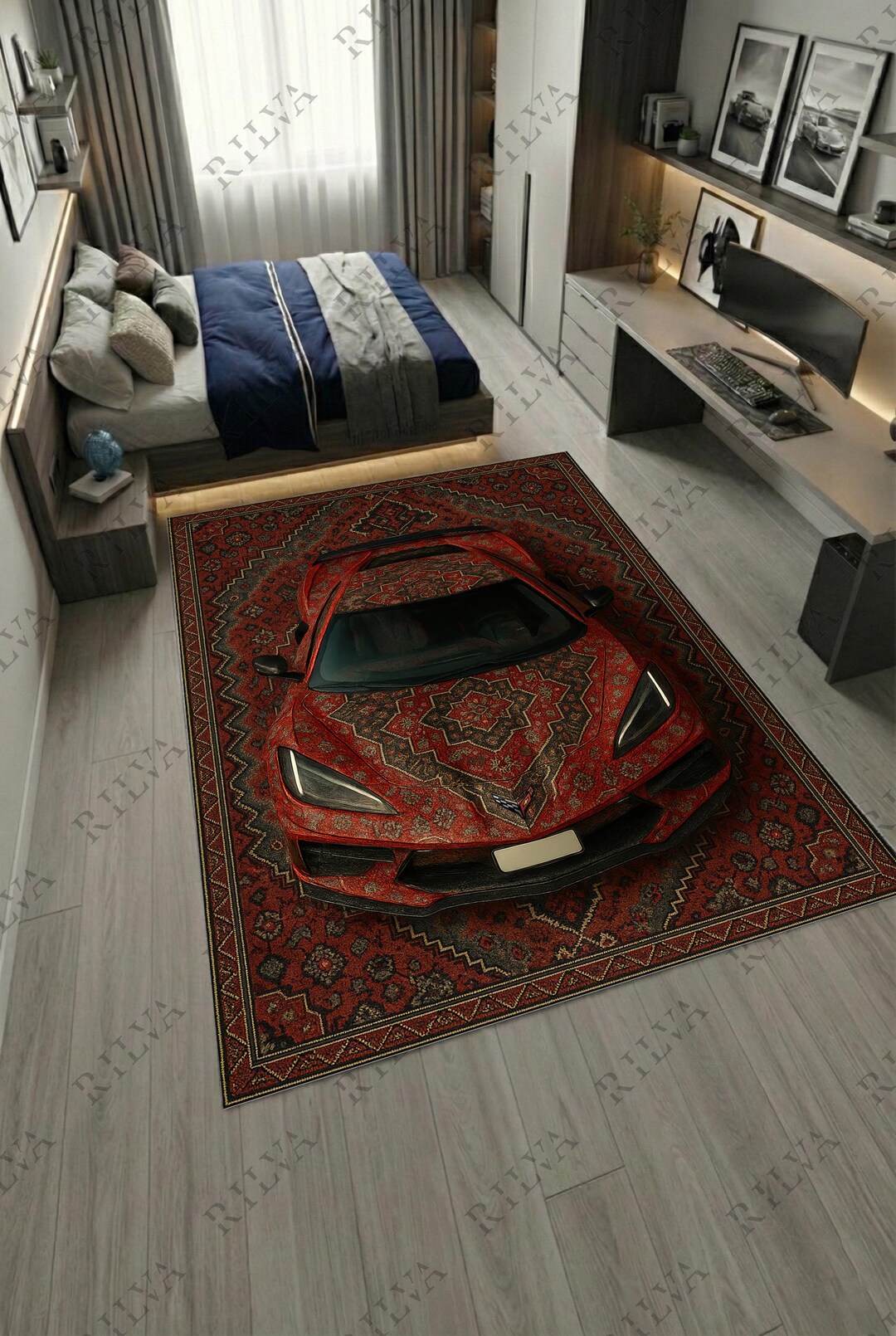 V8 Rug Corvette C8 Floor Rug – Boho Persian Style Car Carpet - Etsy