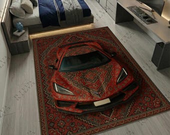 Corvette C8 Floor Rug – Boho Persian Style Car Carpet