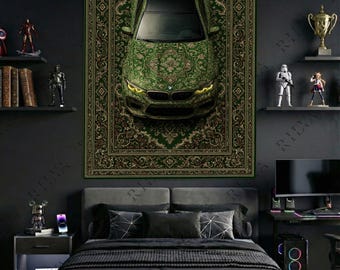BMW M5 Green Car Tapestry – Modern Automotive Wall Art