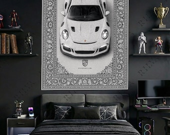 Porsche GT3 RS Tapestry – Minimalist Car Art, Modern Wall Decor