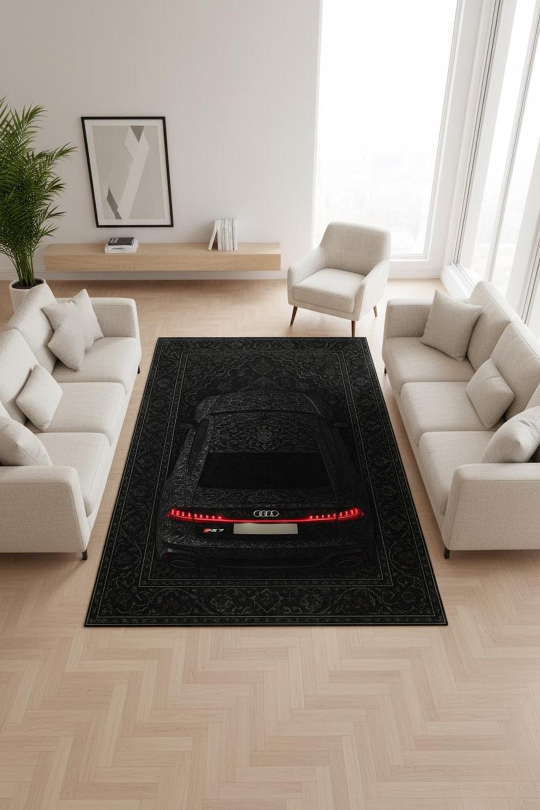 Retro-modern Car Rug – Bold Custom Design With Personalized License ...