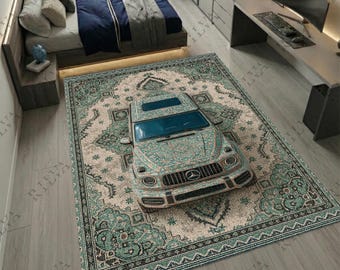 Mercedes G Wagon - Luxury Car Rug – Custom License Plate, Oriental Design