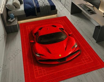 Ferrari SF90 Floor Rug – Exotic Car Rug for Modern Interiors