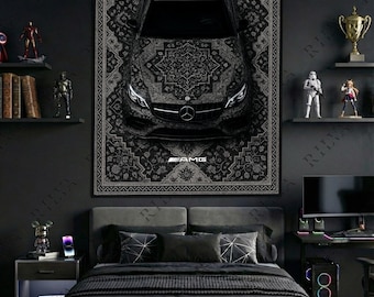 Mercedes E63 Wall Tapestry – Luxury Car Art Hanging, Persian Style Wall Decor