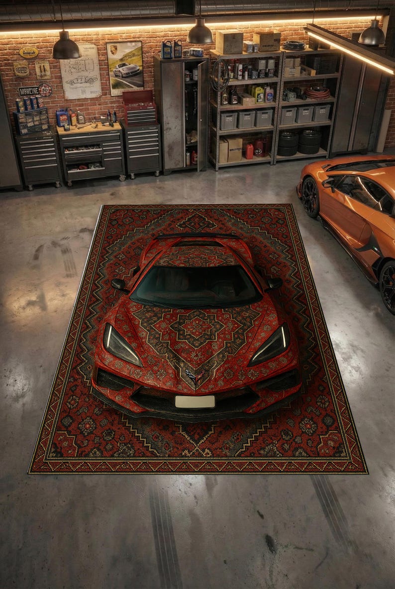 V8 Rug Corvette C8 Floor Rug – Boho Persian Style Car Carpet - Etsy