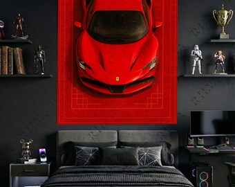 Ferrari SF90 Wall Tapestry Car Rug Style Automotive Wall Art