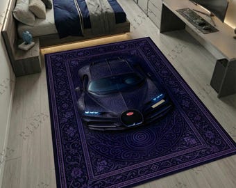 Bugatti chiron purple - Custom Car Rug – Artistic Persian Style, Personalized License Plate