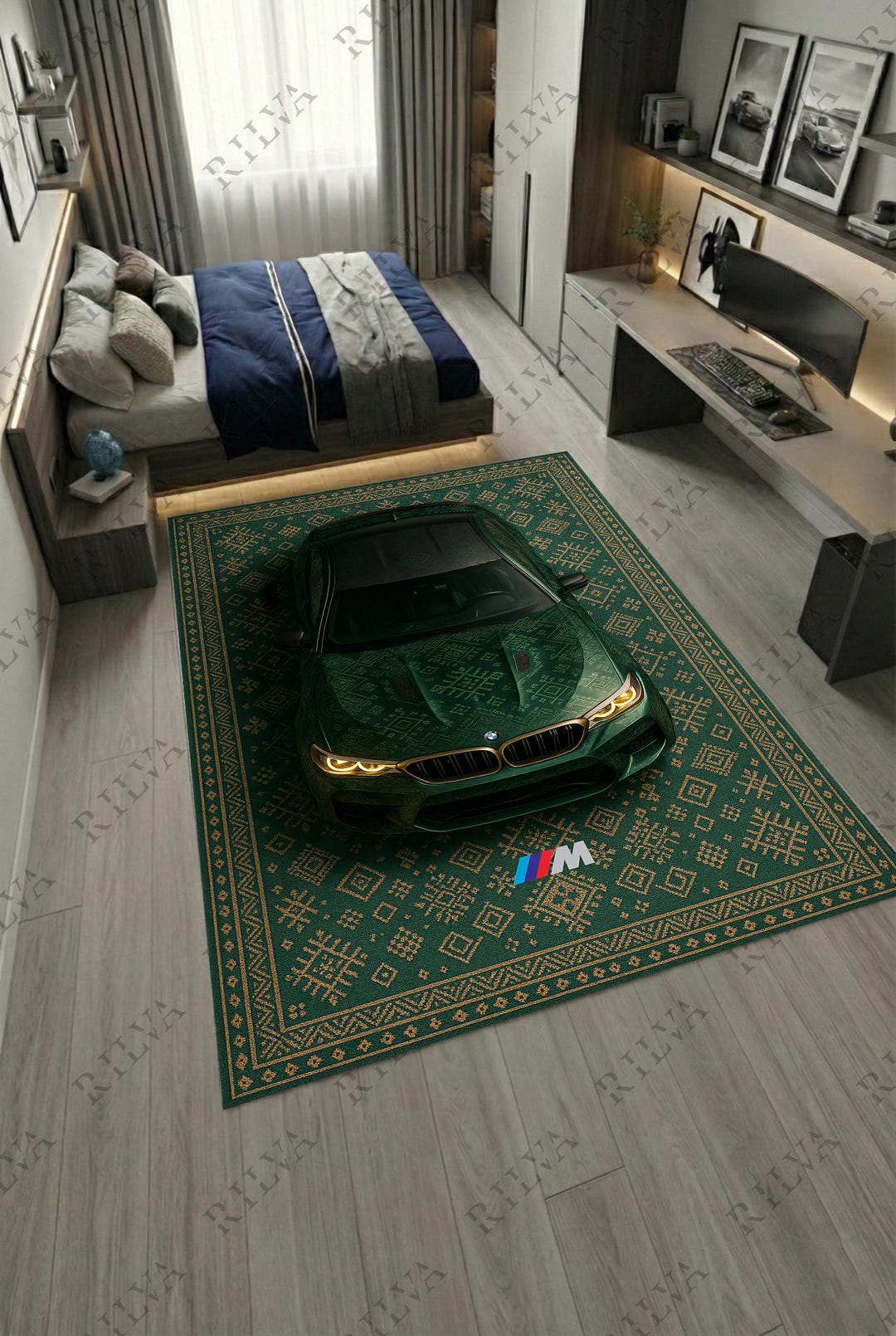 BMW M5 CS Area Rug – Green Scandinavian Pattern Floor Rug, Car Lover ...