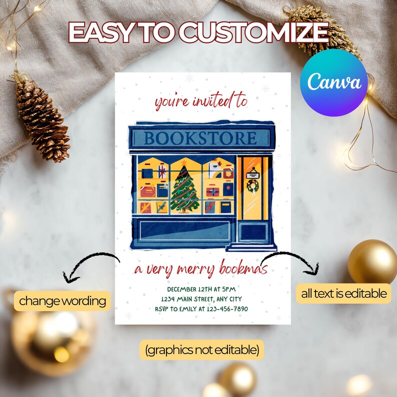 Editable Book Club Christmas Invitation, Merry Bookmas Book Exchange ...