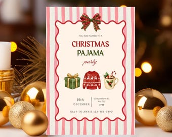Uitnodiging kerstpyjamafeest, comfortabel en gezellig vakantie kerstpyjamafeest, Girls Night in Friendsmas Invite, Xmas Digital