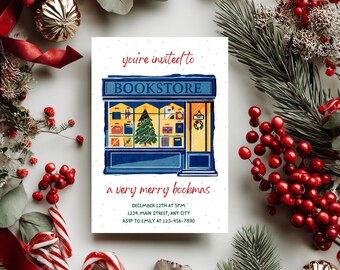 Editable Book Club Christmas Invitation, Merry Bookmas Book Exchange Invite, Bookstore Holiday Party Themed, Canva Printable, Friendsmas