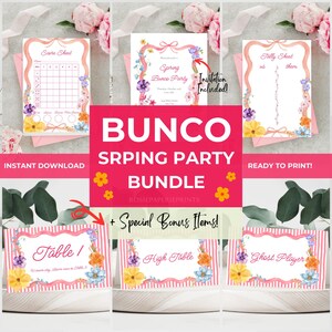 Spring Bunco Party Printable Bundle with Special Bonus Items, Floral Bunco Game Kit with Score Cards, Tally Sheet, Wildflower Girls Night