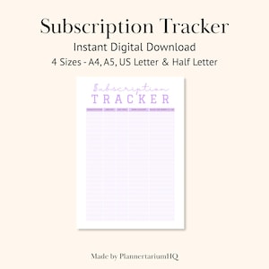 Druckbare Abonnement-Tracker | Digitaler Budgetplaner | Minimalistischer Expense Tracker | Sofortiger digitaler Download | Mehrere Größen